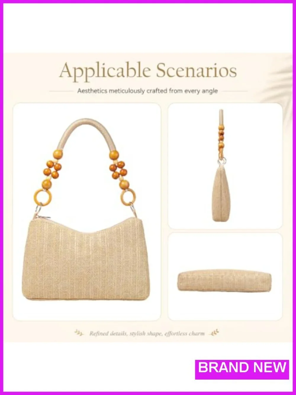Straw Hobo Shoulder Bag with Detachable Crossbody Strap and Matching Wallet